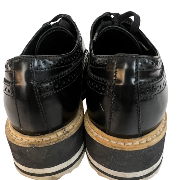 Prada Black Brogue Leather Platform Low Top Sneakers - Picture 6 of 7